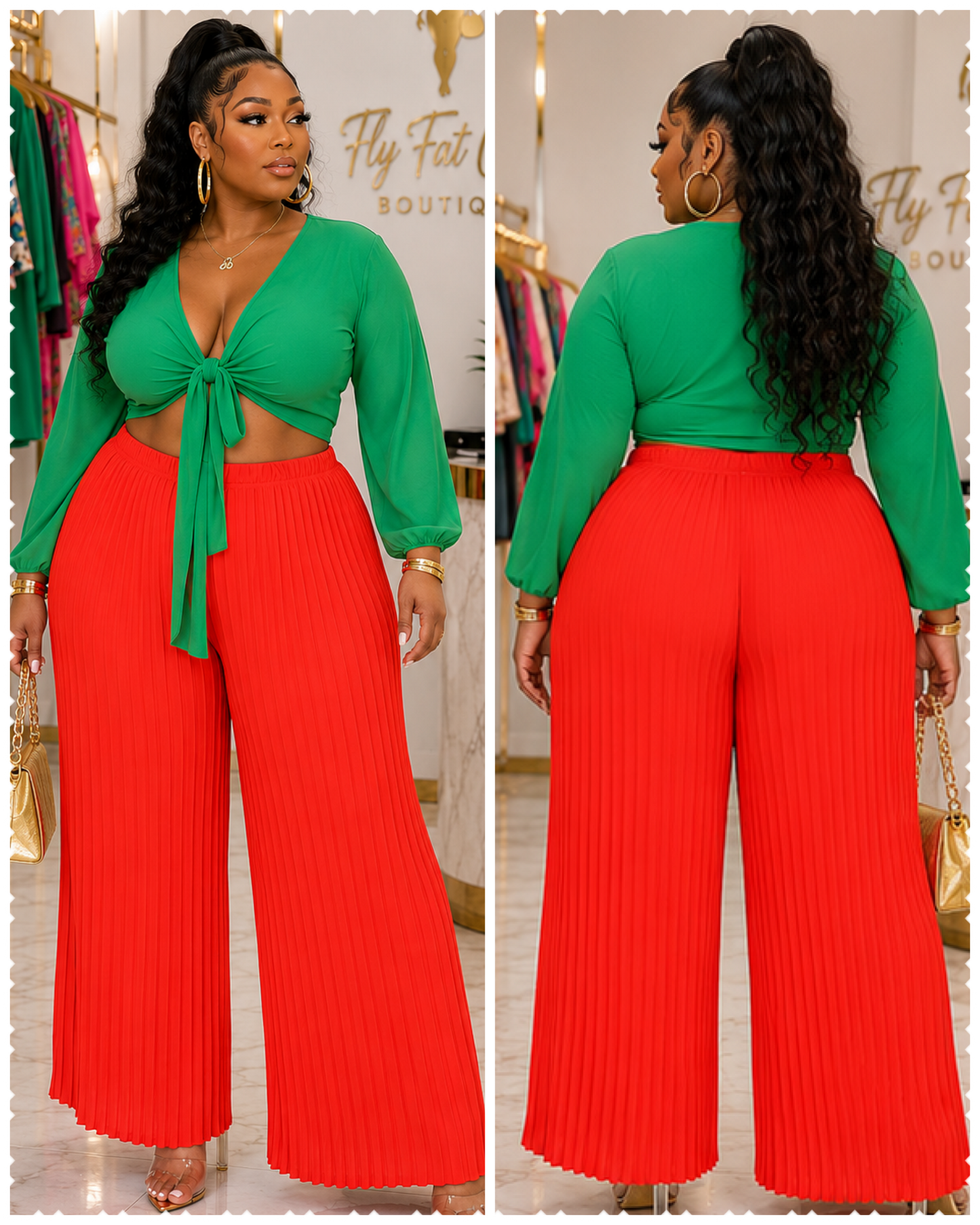 PLUS SIZE PLEATED WIDE LEG PALAZZO PANTS-ORANGE-16