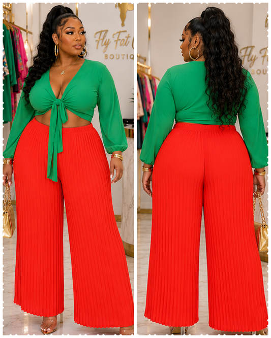 PLUS SIZE PLEATED WIDE LEG PALAZZO PANTS-ORANGE-16