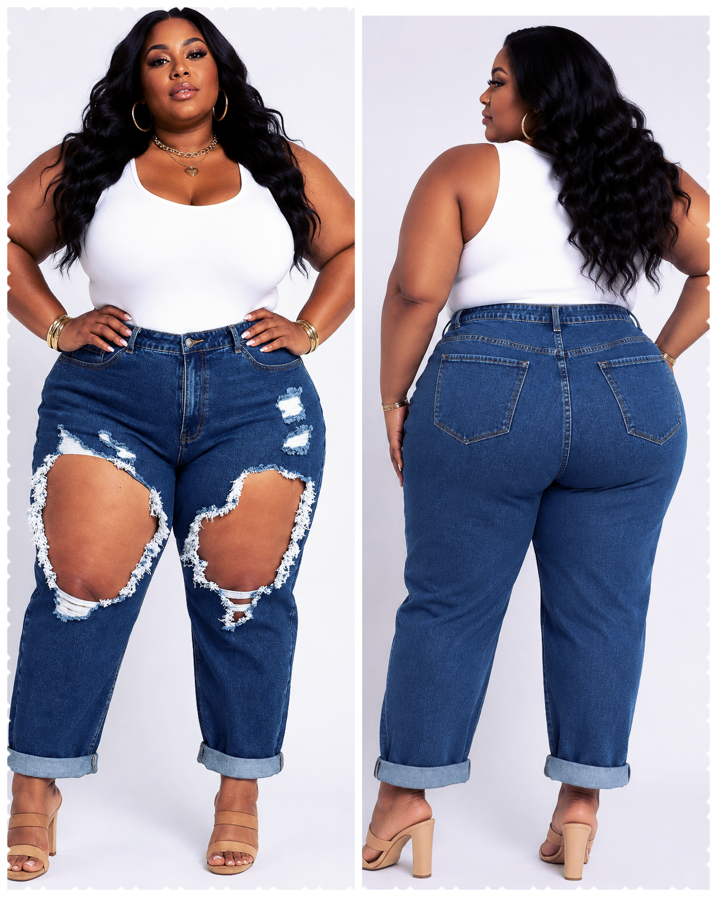 PLUS SIZE "GOOD KNEES" CUTOUT HIGHWAIST JEANS-72