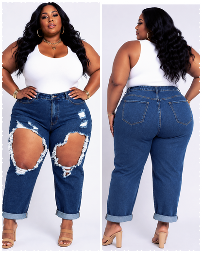 PLUS SIZE "GOOD KNEES" CUTOUT HIGHWAIST JEANS-72
