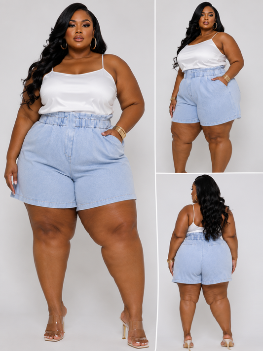 PLUS SIZE DENIM BAGGY PAPERBAG SHORTS*RUNS BIG**-12