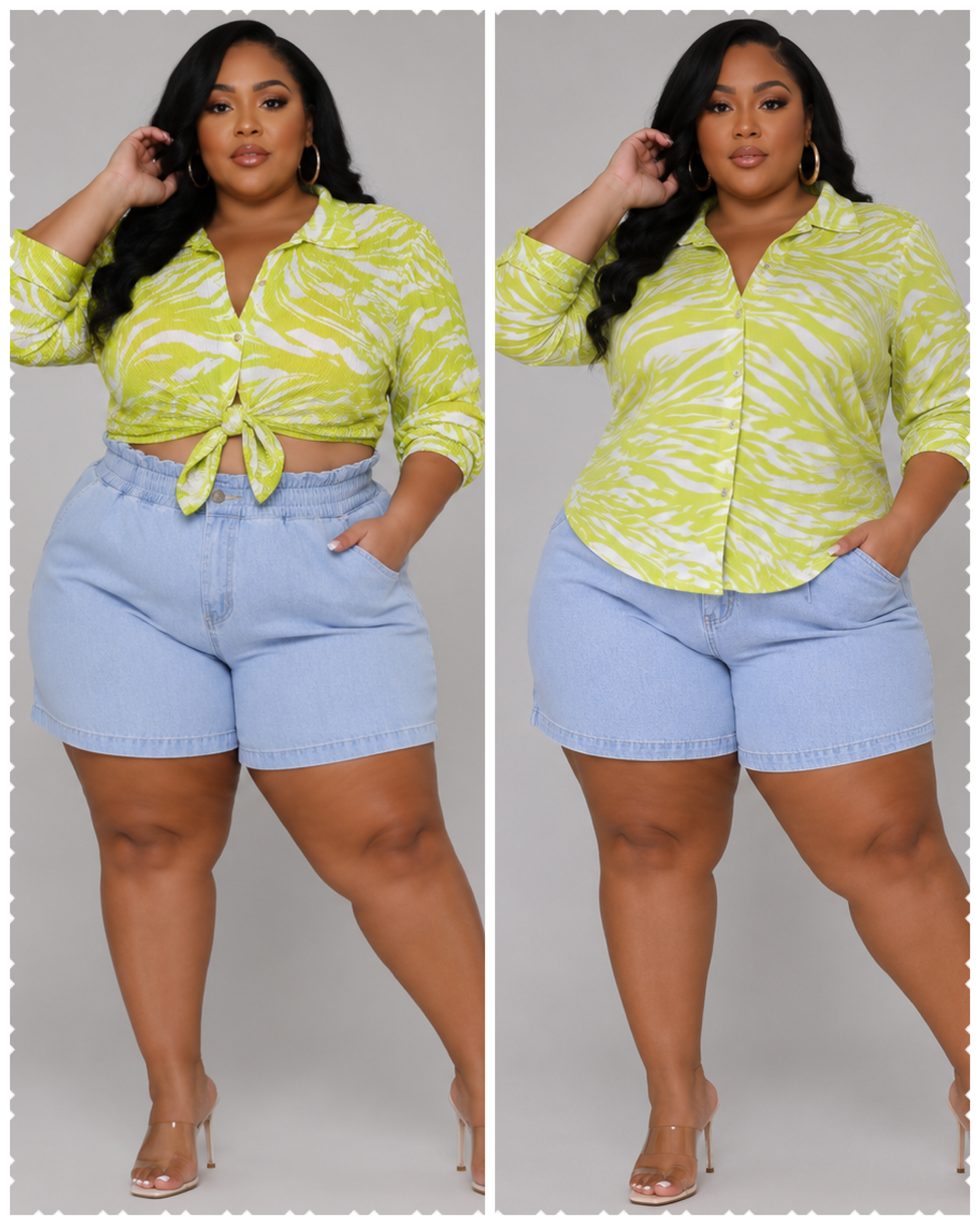 PLUS SIZE "ISLAND BREEZE BUTTON UP TOP-LIME-10