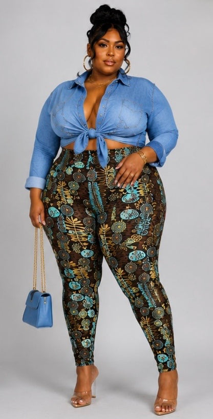 PLUS SIZE PRINTED HIGHWAIST LEGGINGS-DESERT OASIS