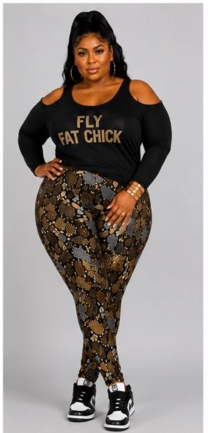PLUS SIZE PRINTED HIGHWAIST LEGGINGS-GOLDEN VIPER