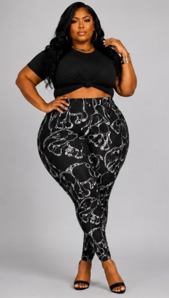 PLUS SIZE PRINTED HIGHWAIST LEGGINGS-STREET ART