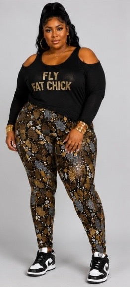 PLUS SIZE PRINTED HIGHWAIST LEGGINGS-GOLDEN VIPER
