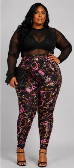 PLUS SIZE PRINTED HIGHWAIST LEGGINGS-MIDNIGHT MELODY