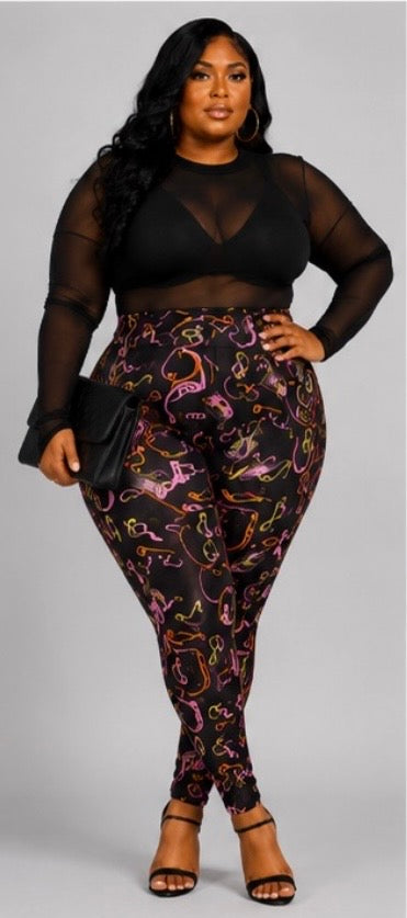 PLUS SIZE PRINTED HIGHWAIST LEGGINGS-MIDNIGHT MELODY