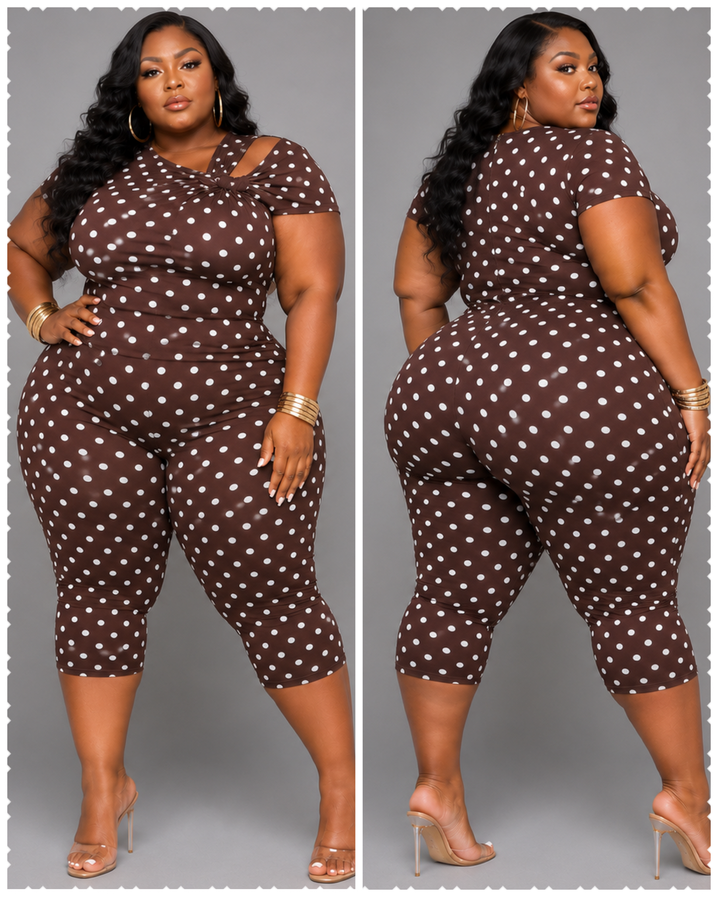 PLUS SIZE :BADDIE CAORI ROMPER"-CHOCOLATE POLKA DOT-14