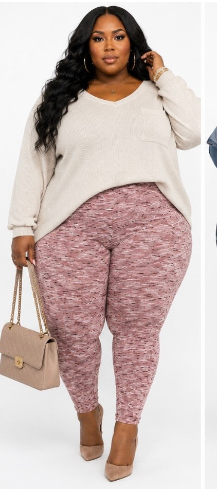 PLUS SIZE PRINTED HIGHWAIST LEGGINGS-BLUSH RUSH