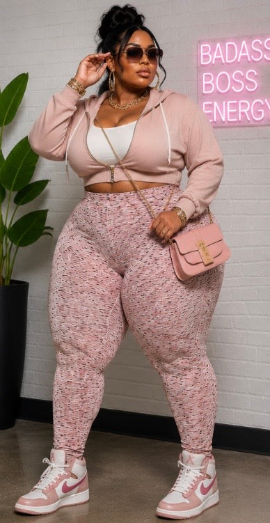 PLUS SIZE PRINTED HIGHWAIST LEGGINGS-BLUSH RUSH