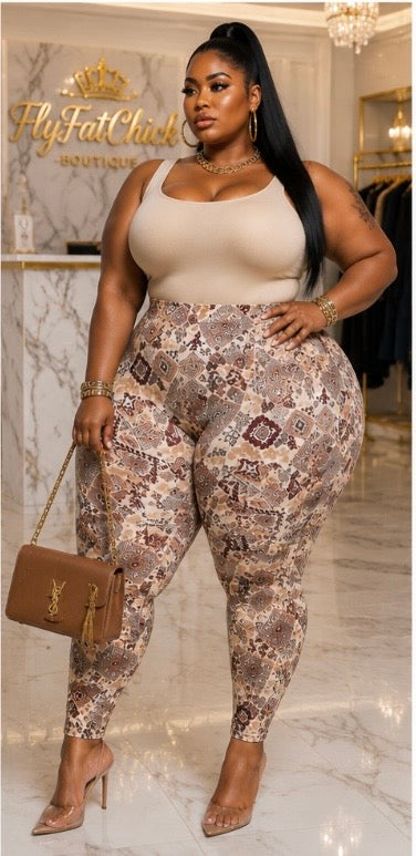 PLUS SIZE PRINTED HIGHWAIST LEGGINGS-ARTIC TIDE