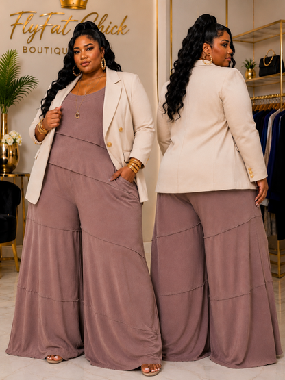 PLUS SIZE "RICH AUNTIE" OVERSIZED WIDE LEG JUMPSUITS-MUSHROOM