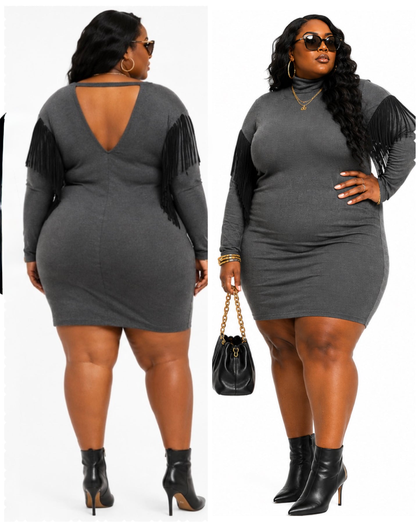 Fringe Dolman Sleeve Plus Mini Dress-CHARCOAL-25