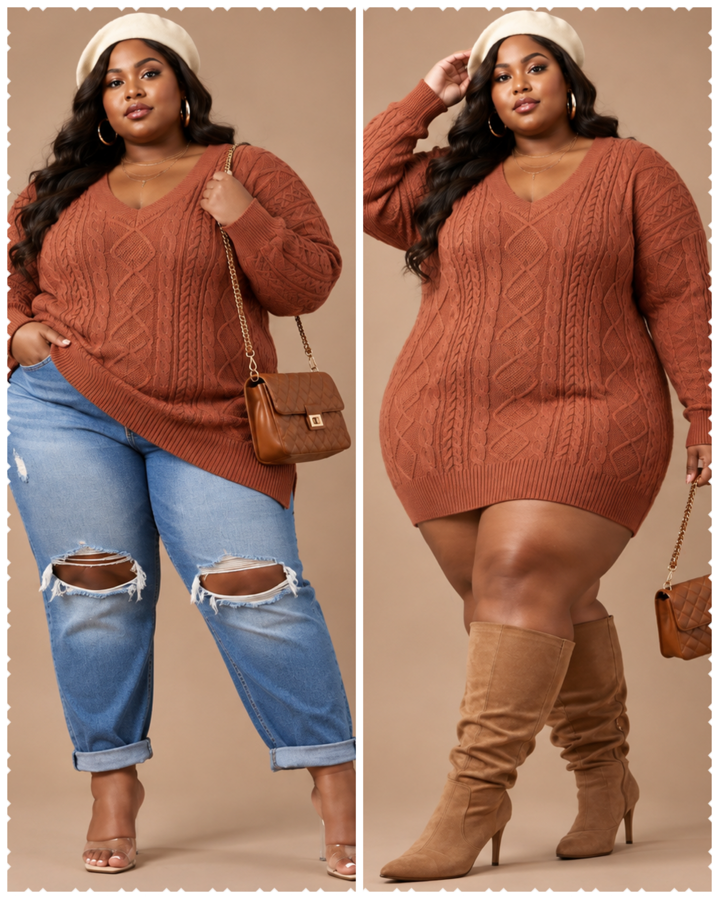 "$13 SPECIAL"  " PLUS SIZE "2-WAY KNIT" SWEATER OR DRESS-BRICK (wiil ship 8/10)