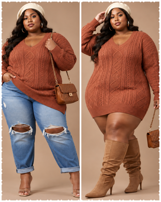 "$13 SPECIAL"  " PLUS SIZE "2-WAY KNIT" SWEATER OR DRESS-BRICK (wiil ship 8/10)