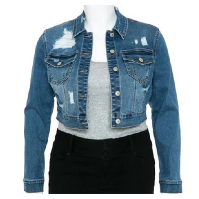 PLUS SIZE DENIM CROP DESTRUCTED JACKET-MEDIUM DENIM-47