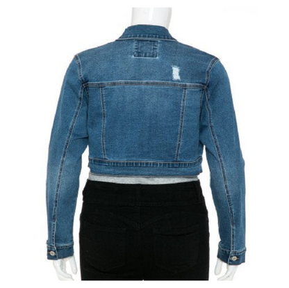 PLUS SIZE DENIM CROP DESTRUCTED JACKET-MEDIUM DENIM-47