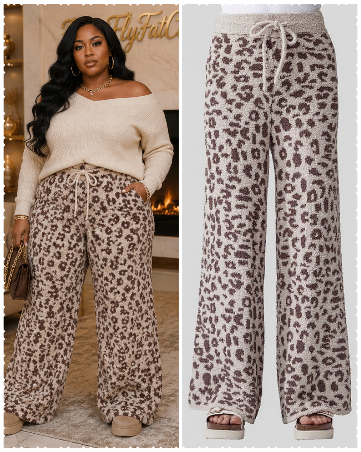 PLUS SIZE "Leopard Fuzzy Pants" TAUPE/COCO-60