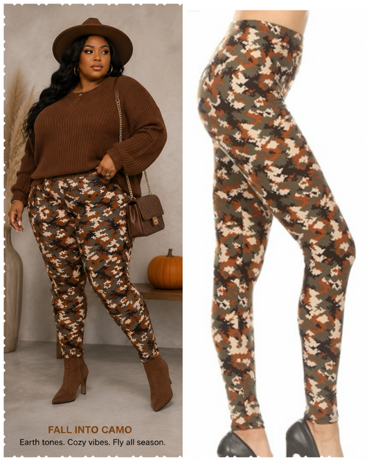 PLUS SIZE PRINTED  Fall Recon Leggings