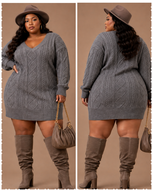 PLUS SIZE "2-WAY KNIT" SWEATER OR DRESS-GREY
