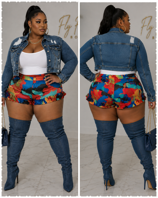 PLUS SIZE "TURNING HEADS" MULTI COLORED SHORTS-27