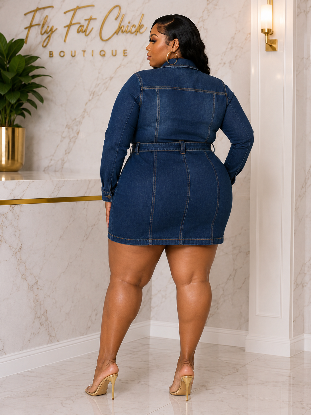 PLUS SIZE FITTED STRETCHY DENIM DRESS-54