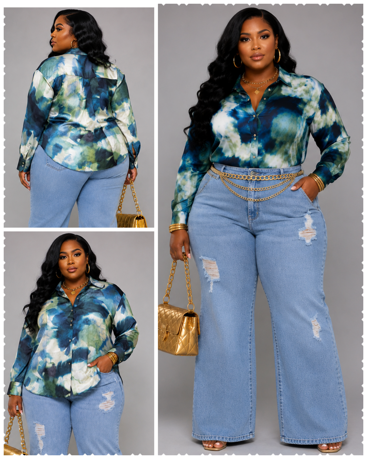 PLUS SIZE MULTI MIX PRINTED BUTTON UP LONG SLEEVE TOP-00