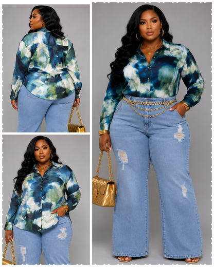 PLUS SIZE MULTI MIX PRINTED BUTTON UP LONG SLEEVE TOP-00