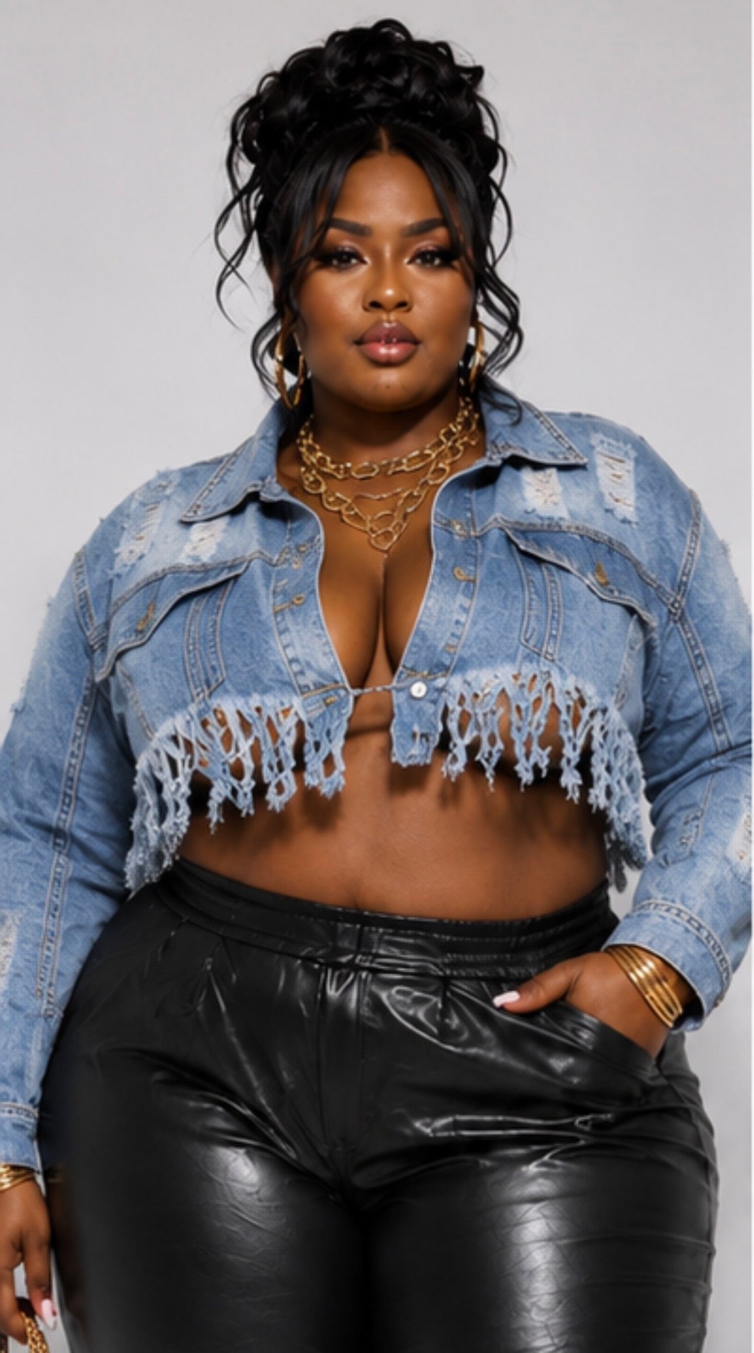 DESTROYED SHREDDED CROP DENIM JACKET-00