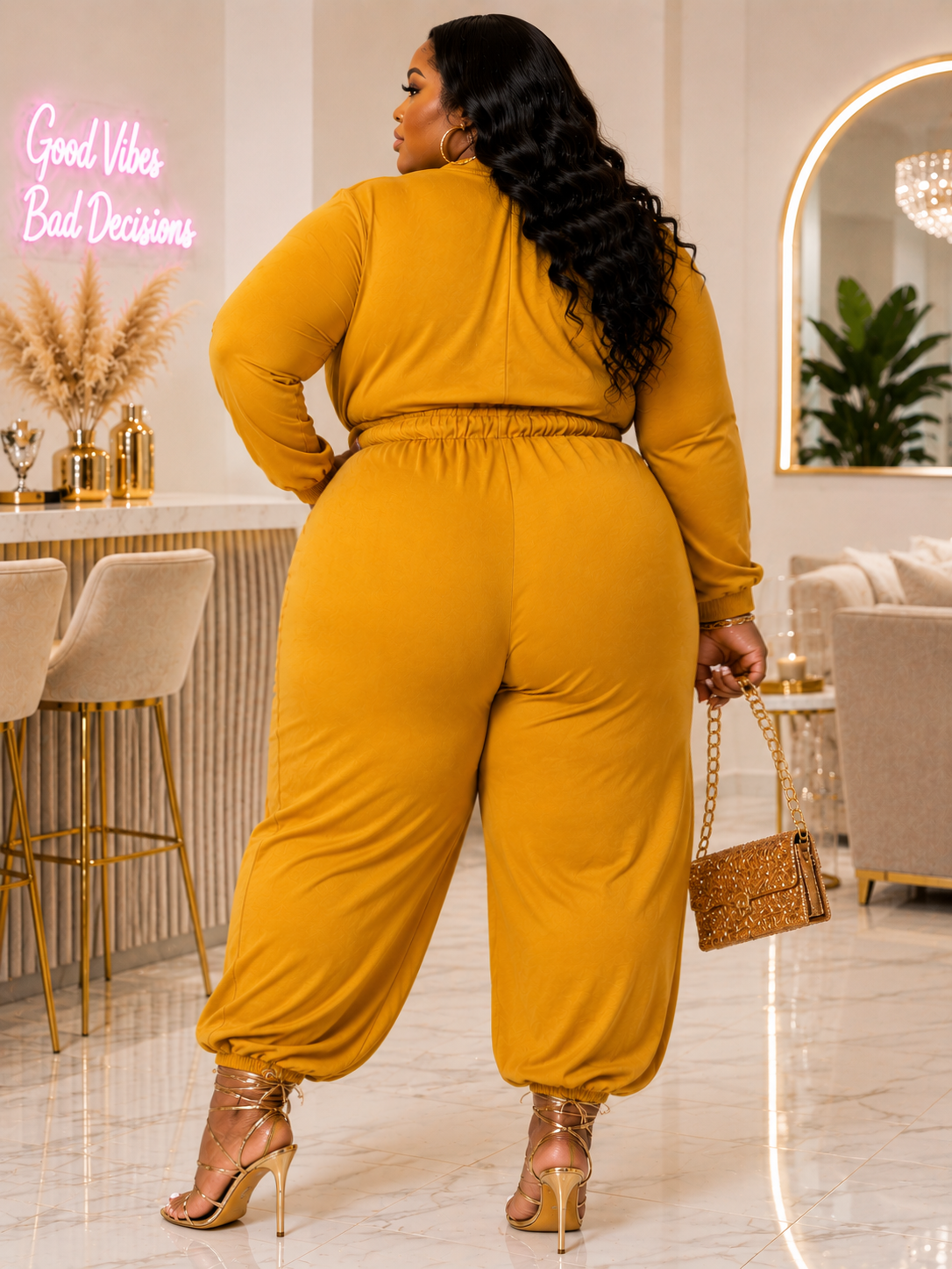 PLUS SIZE MUSTARD ZIP FRONT JUMPSUIT-