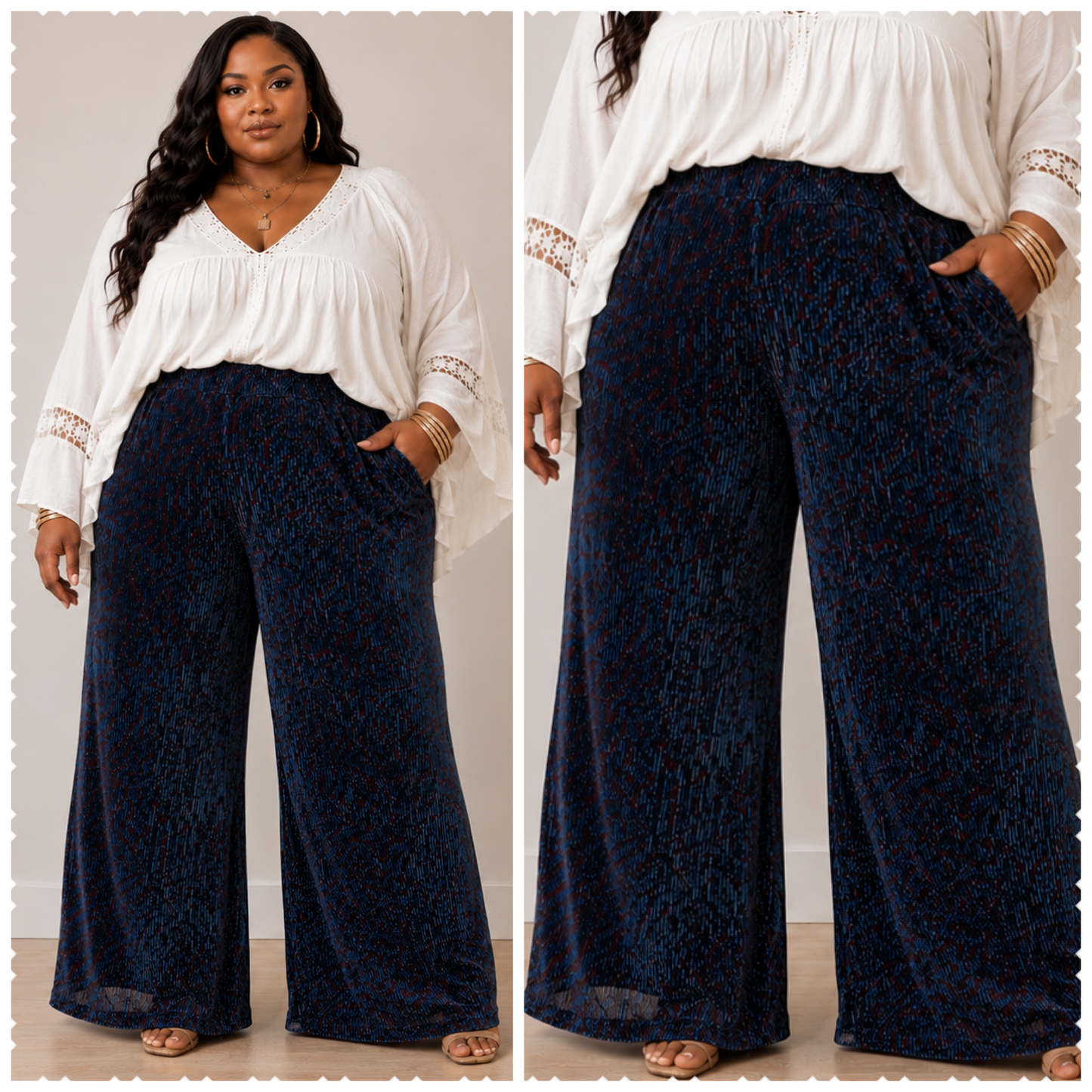 PLUS SIZE ELASTIC WAIST SHIMMER WIDE LEG PANTS