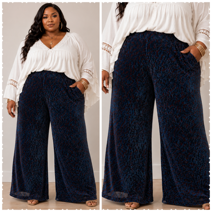 PLUS SIZE ELASTIC WAIST SHIMMER WIDE LEG PANTS