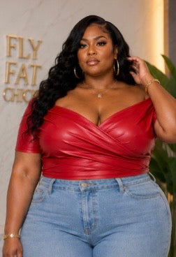PLUS SIZE FAUX LEATHER OFF SHOULDER SEXY TOP-RED