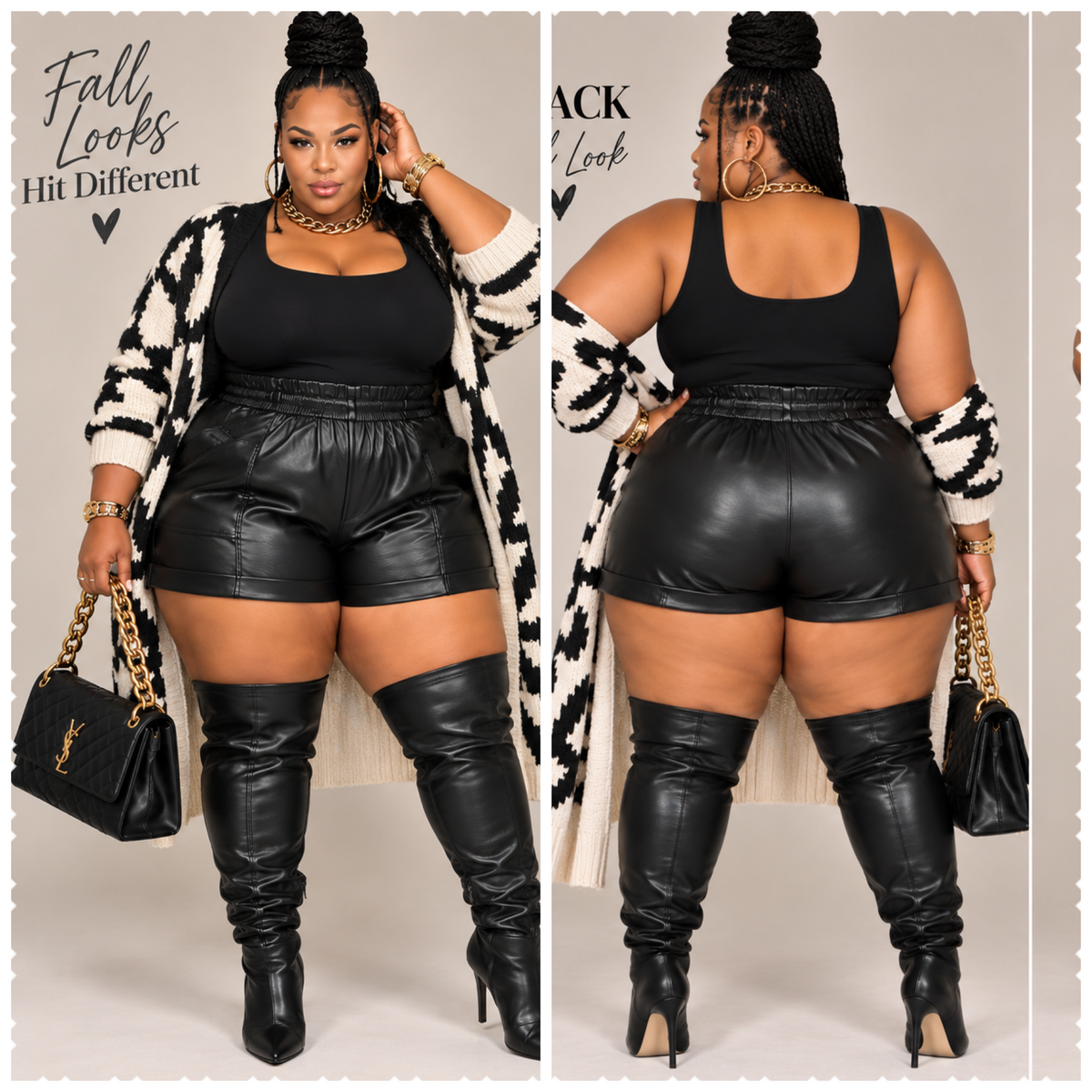 PLUS SIZE FAUX LEATHER SHORTS-BLACK