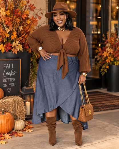 PLUS SIZE WATERFALL DENIM SKIRT (NON STRETCH)