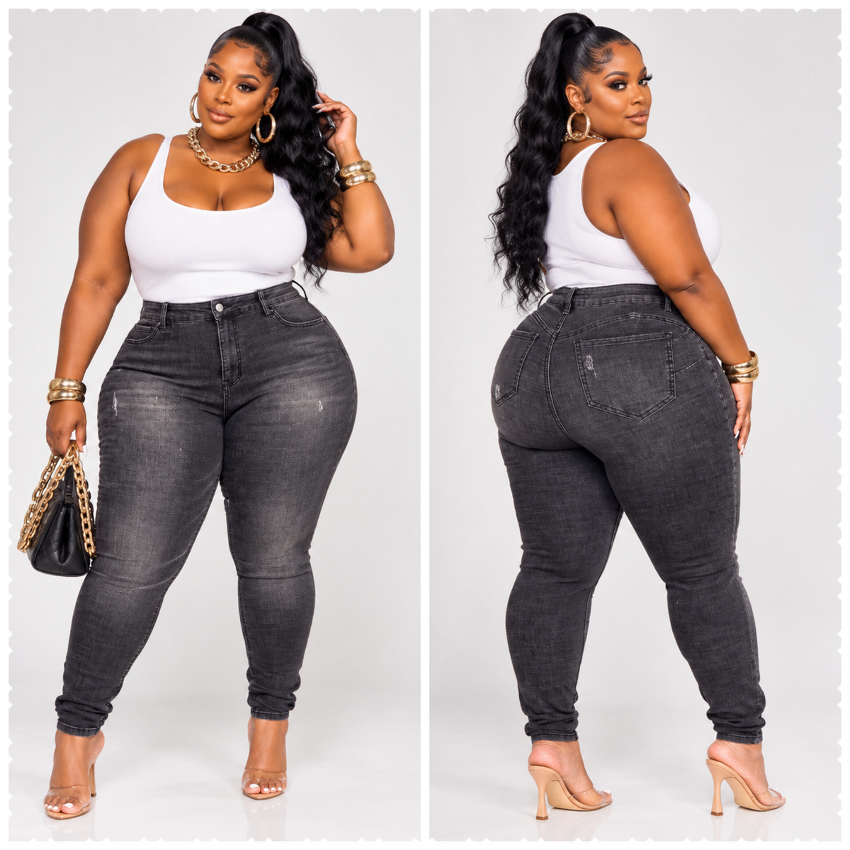 PLUS SIZE BLACK ACID WASHED BODY HIGHWAIST JEANS-28