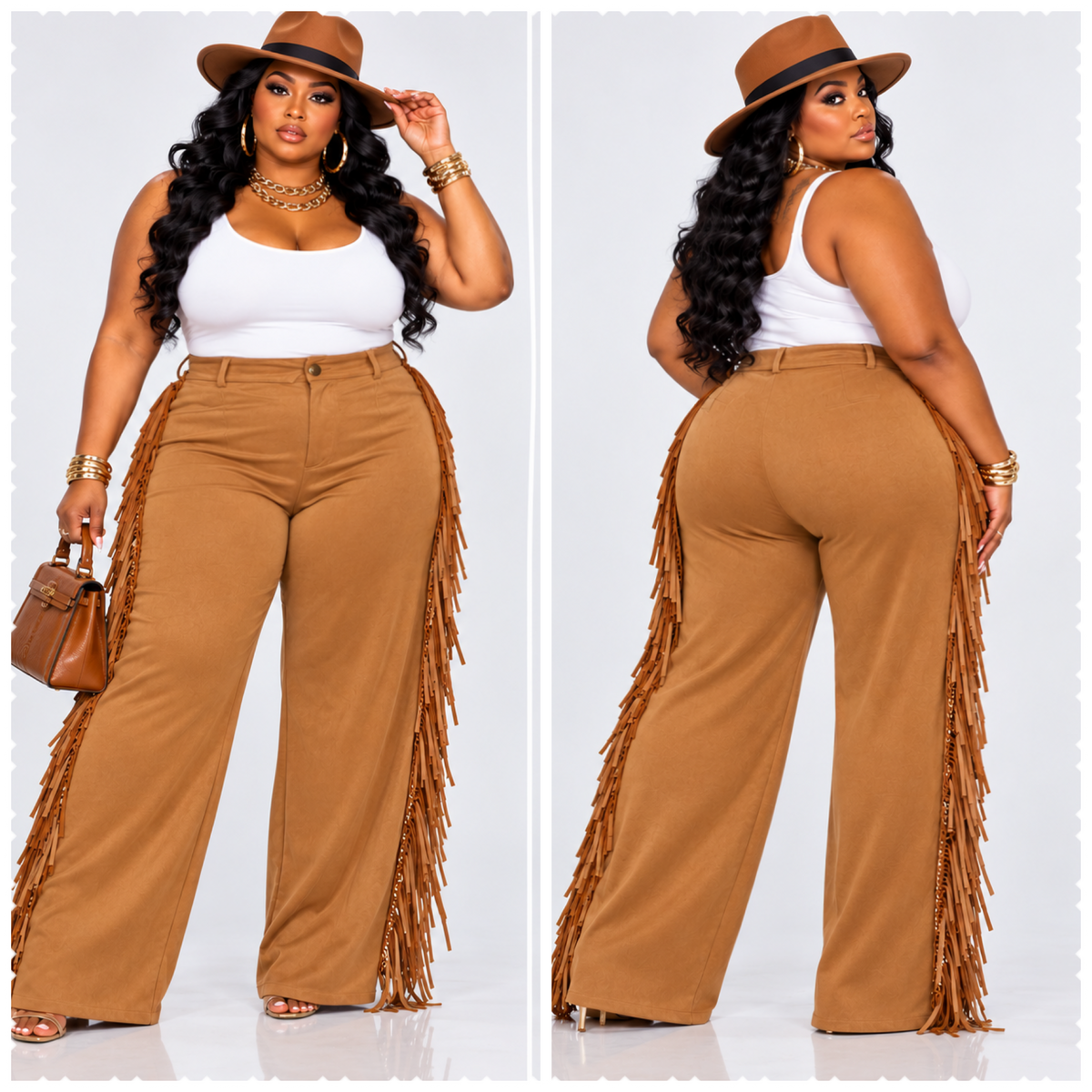 PLUS SIZE FAUX SUEDE FRINGE PANTS-29