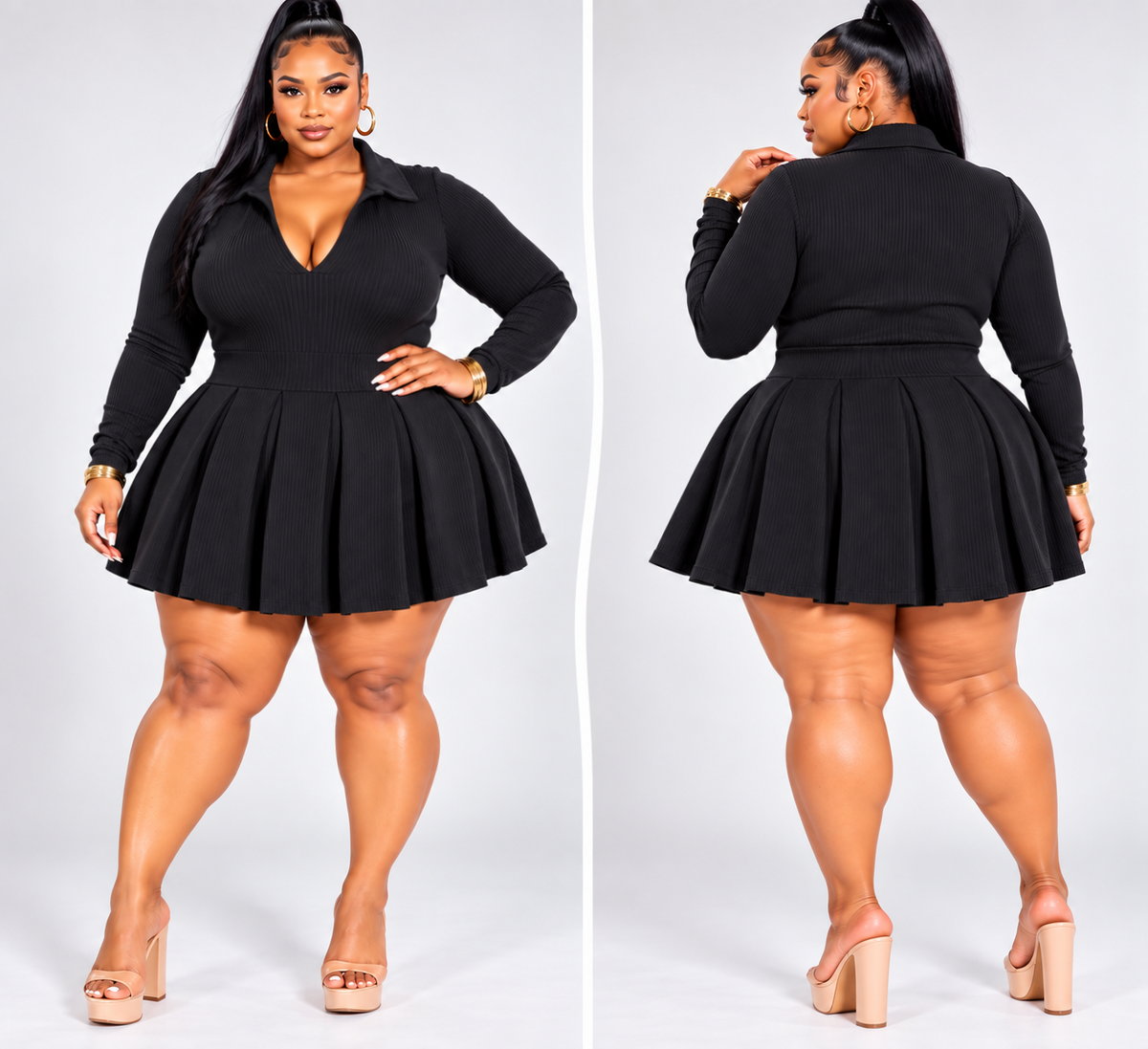 PLUS SIZE "PLEATED & PRESSURE" DRESS-BLACK