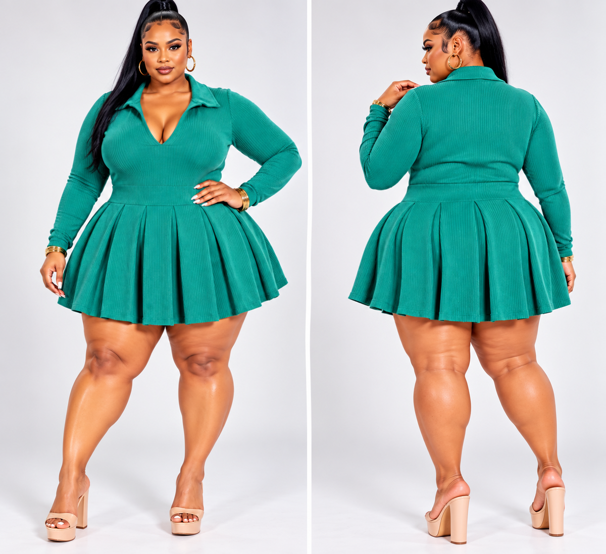 PLUS SIZE "PLEATED & PRESSURE" DRESS-JADE