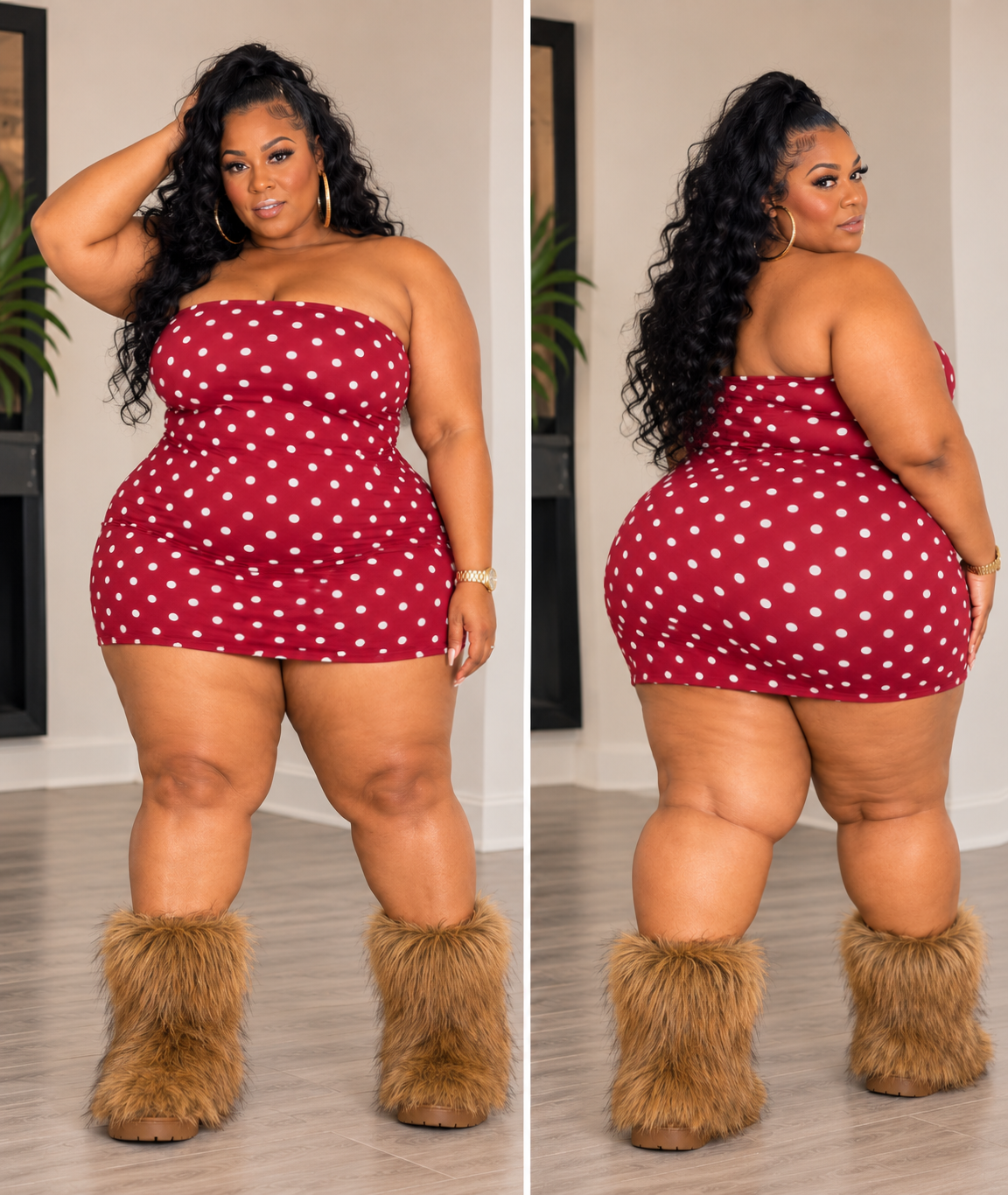 PLUS SIZE "POLKA DOT BADDIE" DRESS-RED-17