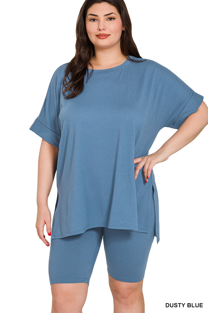 PLUS SIZE 2-PIECE "CHILL SET"-DUSTY BLUE
