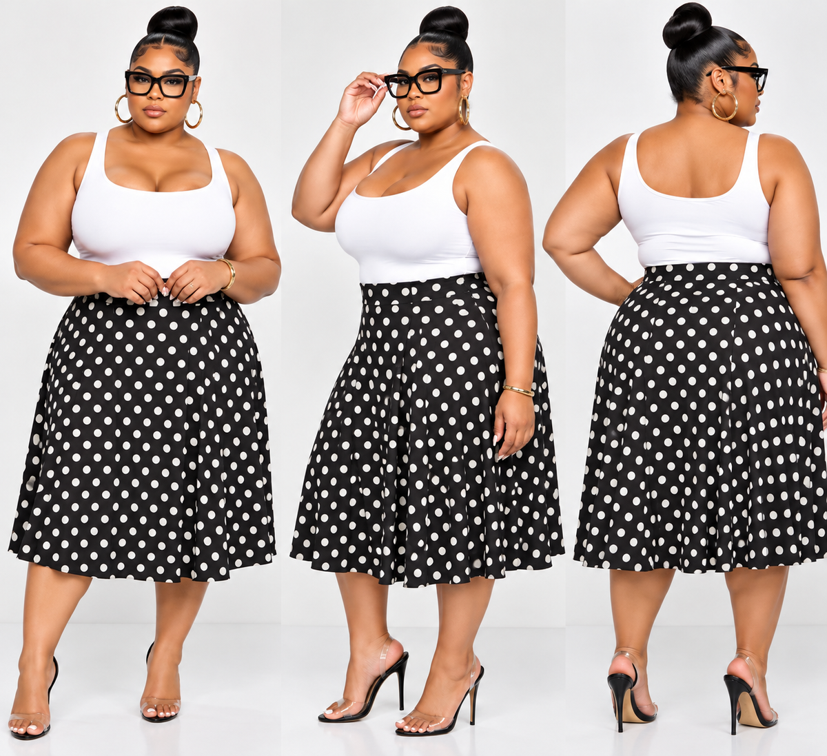 PLUS SIZE POLKA DOT FLARE SKIRT-67