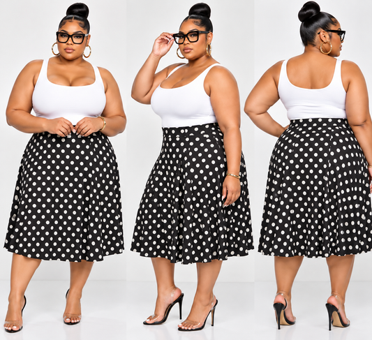 PLUS SIZE POLKA DOT FLARE SKIRT-67
