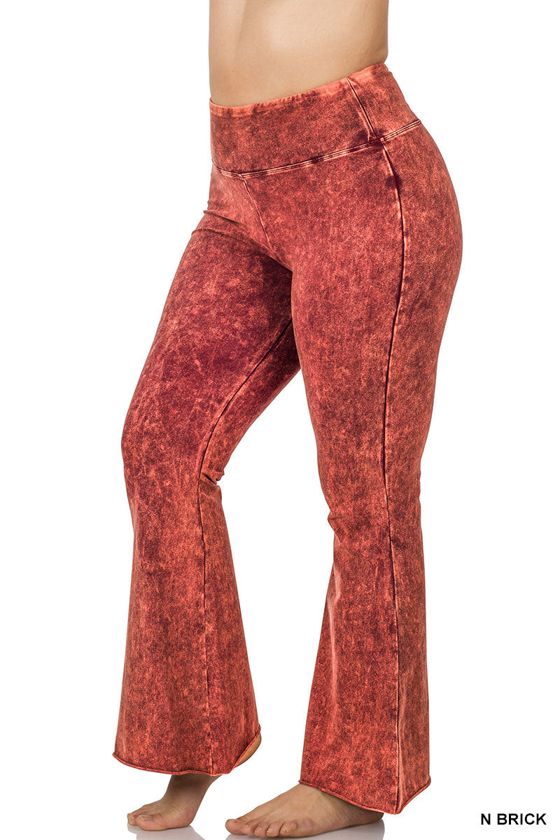 PLUS SIZE CARGO FAUX LEATHER PAINTED ON STRAIGHT LEG PANTS-BRICK
