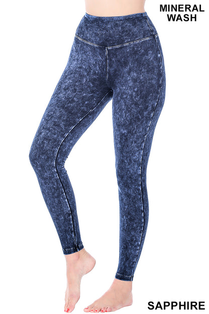 PLUS SIZE Mineral Washed Wide Waistband Yoga Leggings-14