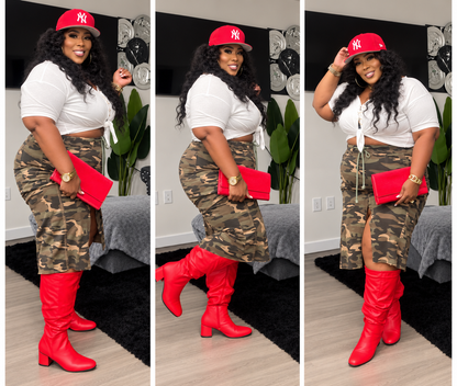 BIG MAMA WIDE CALF CHUNKY HEELS BOOTS-FAUX LEATHER RED