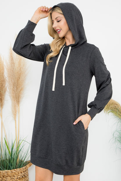 PLUS SIZE FRENCH TERRY LONG SLEEVE HOODIE DRESS