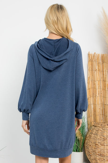 PLUS SIZE FRENCH TERRY LONG SLEEVE HOODIE DRESS