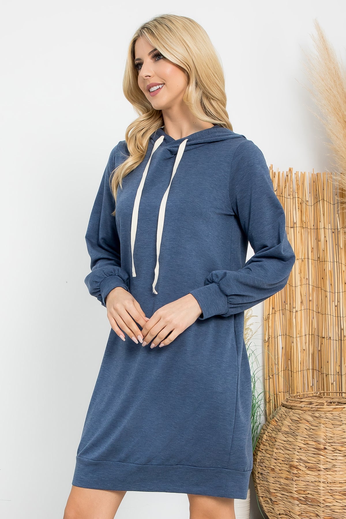 PLUS SIZE FRENCH TERRY LONG SLEEVE HOODIE DRESS